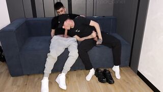 Two friends dirty socks and smelly Nike shoxs get gay kissed on TV
