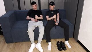 Two friends dirty socks and smelly Nike shoxs get gay kissed on TV