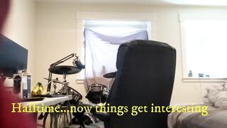 My straight roommate stripped for me after the gym and then blew his thick load all over his hairy chest