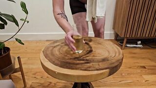 Butler spanks himself raw with his own paddle until he blows a thick load on camera