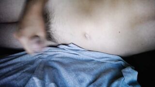 Up close jacking off until thick cum drips all over his huge cock