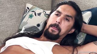 Gay long hair white trash destroys himself with a slow motion cumshot