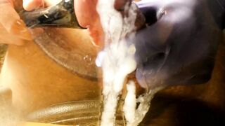 Thick Cumshot on Glass Choked Gagging After Edging with Vibrator