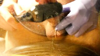 Thick Cumshot on Glass Choked Gagging After Edging with Vibrator