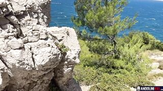 Two hikers one trail big cock blown outside French cum in mouth