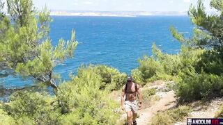 Two hikers one trail big cock blown outside French cum in mouth