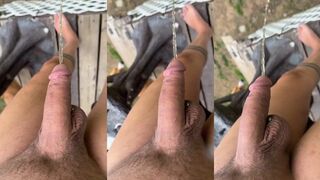 Morning leak drips down on my long cock