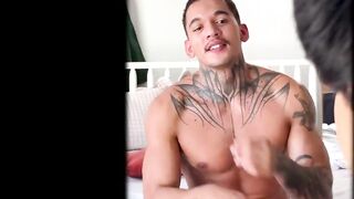 Brazilian muscle hunk breeds Asian boy Tyler Wu raw cum domination