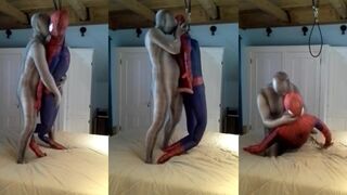 Zentai croc wrecks dummy spiderman till it gushes cum
