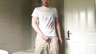 Busted in my clothes British twink strokes his foreskin to a big messy cum load