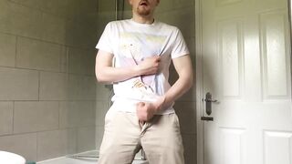 Busted in my clothes British twink strokes his foreskin to a big messy cum load