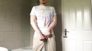 Busted in my clothes British twink strokes his foreskin to a big messy cum load