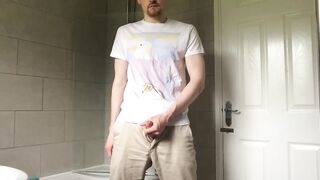 Busted in my clothes British twink strokes his foreskin to a big messy cum load
