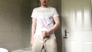 Busted in my clothes British twink strokes his foreskin to a big messy cum load