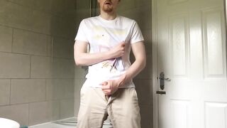Busted in my clothes British twink strokes his foreskin to a big messy cum load