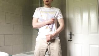 Busted in my clothes British twink strokes his foreskin to a big messy cum load