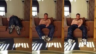 Adidas trackies wrecked in shiny nylon wank fest