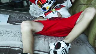 Twink wanks in MX helmet and nike sneakers big cock throbbing alone