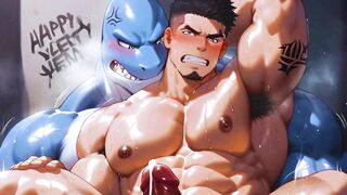 An Atlantis enjoys thick young muscle on a remote island cumming