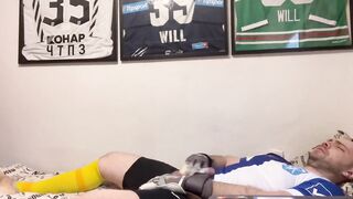 Gay soccer stud wrecked by thick cum load in nike pro shorts while moaning loud