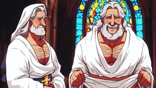 Busty old gay anime hentai priest gets ass fucked by castle subjects