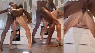 Black Bull Fucks White Boy Bareback kitchen sex raw deep