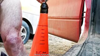 Stretched Raw Deep Anal Cone Toy Outside At Work