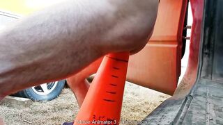 Stretched Raw Deep Anal Cone Toy Outside At Work
