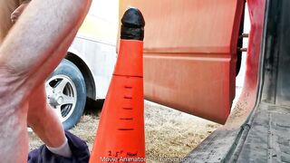 Stretched Raw Deep Anal Cone Toy Outside At Work