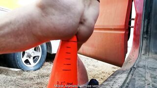 Stretched Raw Deep Anal Cone Toy Outside At Work