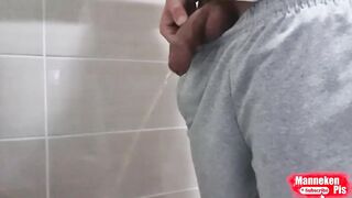 Uncut teen pissing solo with soft daddy piss overflow