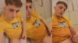 Cute twink gets face fucked then pissed on gushing cumshot