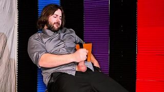 Solo male sensually cums on suit while shaking thighs and dirty talking