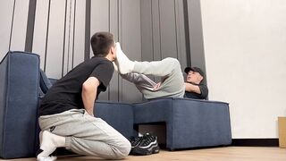 White nike socks sniffer gets cum soaked in gay sneaker porn