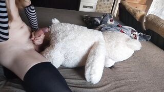 Cute Femboy Humps Plushie Desperately Until Big Load Paints It White