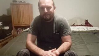 Gay guy jacking off with big cock until cum drips down his balls