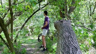 Caught jerking off in forest then got raw dick in mouth