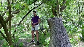 Caught jerking off in forest then got raw dick in mouth