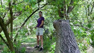 Caught jerking off in forest then got raw dick in mouth