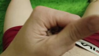 Masturbating a big dick no one sees him stroking hard