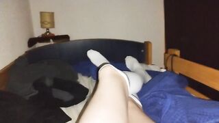 Masturbating alone with femboy thighs and big cock gushing cum