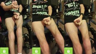 Wheelchair cutie gets holiday stroke with his thick cock and muscle spasms