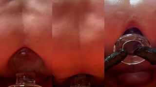 Stuffed 75mm glass plug splits his hole wide raw deep insertion