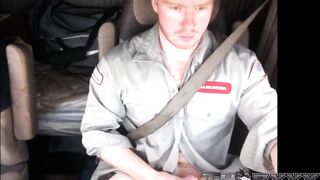Ginger trucker caught jerking big cock while driving