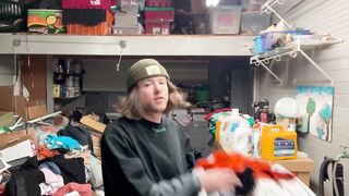 POV gay laundry room moaning dirty talk while jerking off with cumshot on college skater