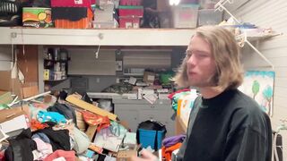 POV gay laundry room moaning dirty talk while jerking off with cumshot on college skater