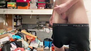 POV gay laundry room moaning dirty talk while jerking off with cumshot on college skater