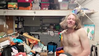 POV gay laundry room moaning dirty talk while jerking off with cumshot on college skater