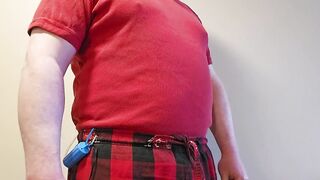 Big red balloon blown by gay belly fetish inflation