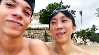 Hung Brazilian twink and Asian boy in bareback love